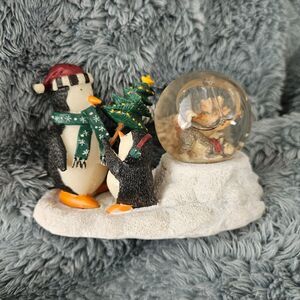 DEBBIE MUMM Penguin and Dog Christmas Winter Mini Snow Globe in Box